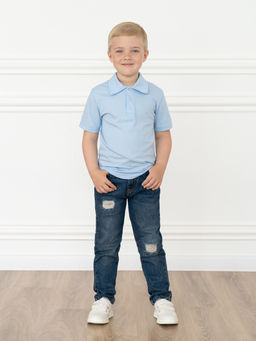 Детская футболка поло голубая 659 (140, 72)