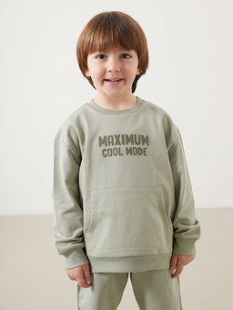 Bisiklet Yaka Bask?l? Erkek ?ocuk Sweatshirt ve E?ofman Alt 2li