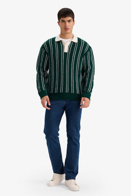 Relax Fit Polo Yaka _izgili Triko Kazak - Defacto фото 2