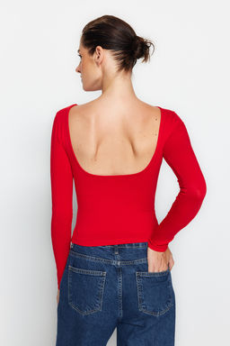 K?rm?z? Pamuklu Esnek S?rt Dekolteli Fitted/Vucuda Oturan Esnek Bluz TWOAW24BZ00160