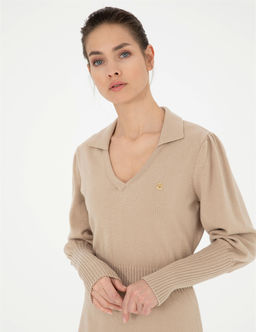 Krem Regular Fit Triko Elbise - Pierre cardin фото 2