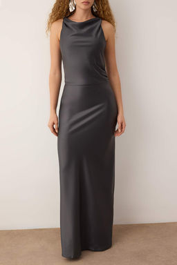 TRENDYOLMILLA Yag Yesili Vucuda Oturan Saten Dokuma Maxi Abiye & Mezuniyet Elbise TPRSS25AE00066  фото 37