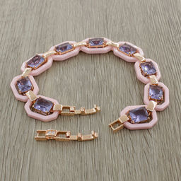 Браслет Октагон из розовой керамики с Александритом покрытие под золото, длина 18см - Agat77 фото 3