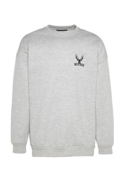 TRENDYOL MAN Antrasit Melanj Oversize/Genis Kesim Uzun Kol Hayvan Nak?sl? Sweatshirt TMNAW24SW00164 - Trendyolmilla фото 11