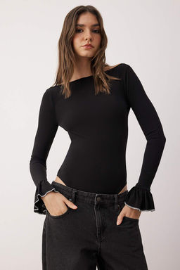 Siyah Kay?k Yaka Orme Body TPRAW26BD00025