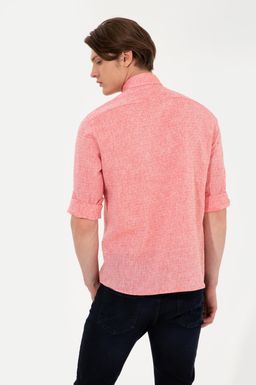 Мужская красная рубашка с воротником на пуговицах и длинным рукавом - U.s. polo assn фото 5