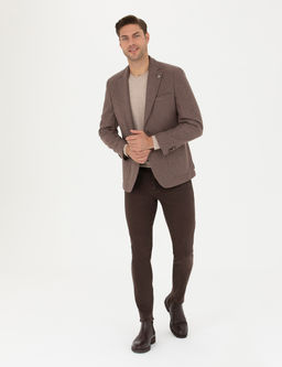 Kahverengi Slim Fit Y_n Kar___ml_ Ceket