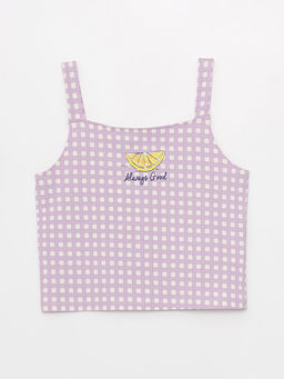 Kare Yaka Desenli K?z ?ocuk Crop Atlet