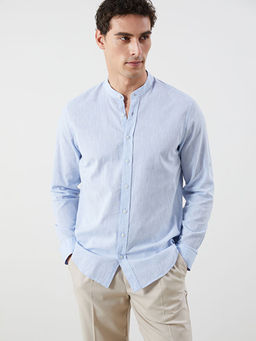 Regular Fit Uzun Kollu Keten Kar???ml? Erkek G?mlek