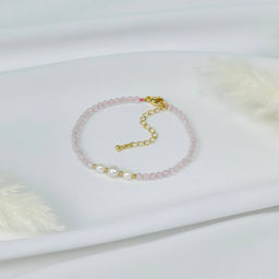 Браслет из Розового кварца и Жемчуга 17,5 см + - Радуга самоцветов фото 3