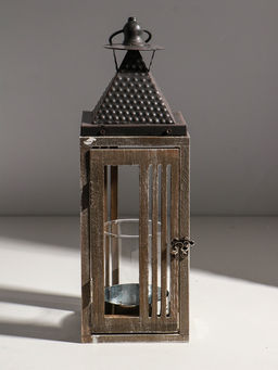 Подсвечник дерево на 1 свечу "Фонарь, окна с рейками" d=7,3 см 11,2х11,2х34 см