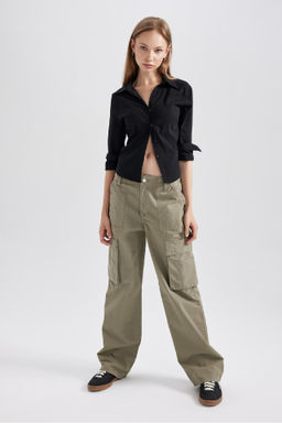 Gabardin Pantolon Straight Fit Standart Boy Yuksek Bel Kargo Cepli - Defacto фото 6