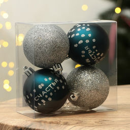 Шары ёлочные новогодние «Счастья!», пластик, d=6, 4 шт., синие, серебристые