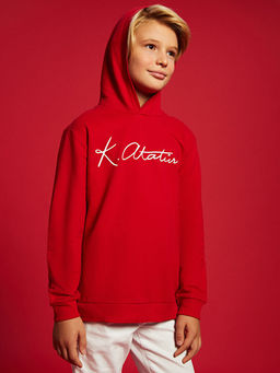 Kap??onlu Atat?rk ?mza Bask?l? Erkek ?ocuk Sweatshirt