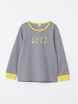 Bisiklet Yaka Bask?l? Uzun Kollu Erkek ?ocuk Ti??rt