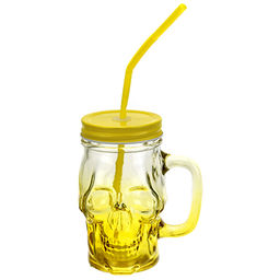 Кружка стеклянная Череп 350мл, д6,2см h13см, д/основания 6см, с трубочкой, цветное стекло-микс, металлическая, цветная, винтовая крышка с отверстием для трубочки (Китай) - Домашняя мода фото 3