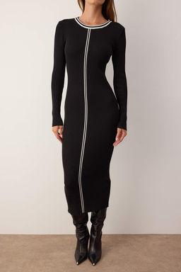 Siyah Renk Bloklu Midi Triko Uzun Elbise TWOAW26EL00149 - Trendyolmilla фото 3