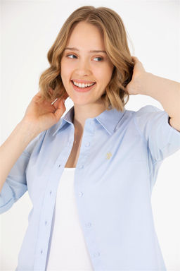 Женская голубая базовая рубашка с длинным рукавом - U.s. polo assn фото 10