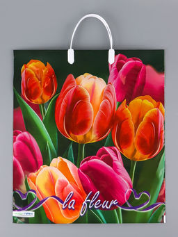 Цена за 5 шт. Пакет Яркие тюльпаны полиэтиленовый с пластиковой ручкой, 38?44 см, 90 мкм