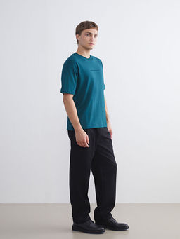 Bisiklet Yaka Bask?l? Penye Erkek Ti??rt