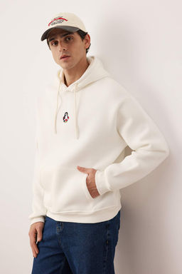 TRENDYOL MAN Indigo Regular/Normal Kesim Kapusonlu Ici Polar/S?cak Tutan Kurt Nak?sl? Sweatshirt TMNAW24SW00018 - Trendyolmilla фото 29