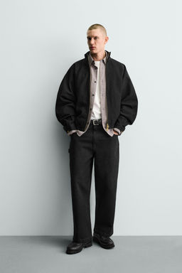 CAZADORA BOMBER BOXY FIT ALGOD?N / Negro