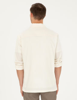 Ekru Regular Fit Keten Kar___ml_ Cepli Ceket G_mlek