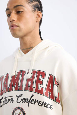 Мужской толстый свитшот оверсайз с капюшоном и принтом DeFactoFit NBA Miami Heat  фото 6