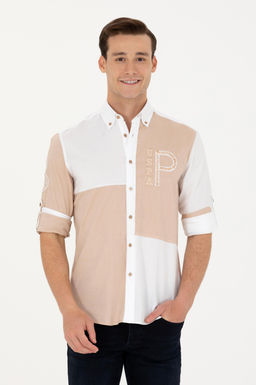 Мужская рубашка песочного цвета с длинным рукавом Неожиданная скидка в корзине