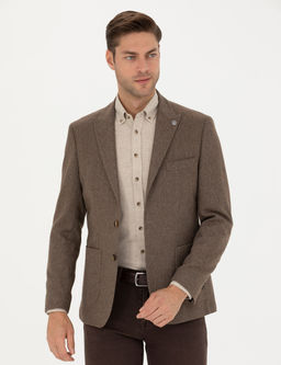 Kahverengi Y_n Kar___ml_ Slim Fit Ceket