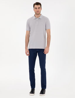 A__k Gri Slim Fit %100 Pamuk K_vr_lmaz Polo Yaka Basic Ti__rt