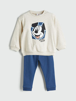 Bisiklet Yaka Mickey Mouse Bask?l? Erkek Bebek Sweatshirt ve E?ofman Alt 2li