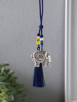 Подвеска металл, текстиль "Слон с кисточкой" синий с серебром 1,5х4,3х14 см