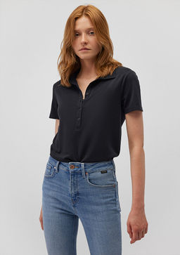 Siyah Tencel TM Modal Polo Tisort - Mavi фото 2