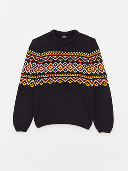 Bisiklet Yaka Desenli Uzun Kollu Erkek ?ocuk Triko Kazak - Waikiki фото 3