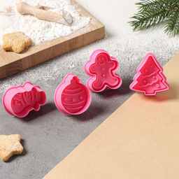 Плунжеры кондитерские Доляна Новый год, набор 4 шт., пластик, розовые