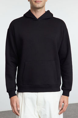 TRENDYOL MAN Siyah Oversize/Genis Kesim S?rt Bask?l? Kapusonlu Sweatshirt TMNAW25SW00112 - Trendyolmilla фото 3