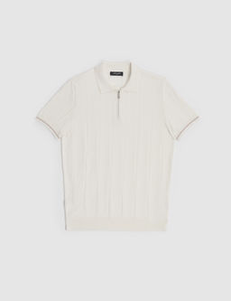 Ekru Slim Fit %100 Pamuk Fermuarl_ Polo Yaka Triko Ti__rt