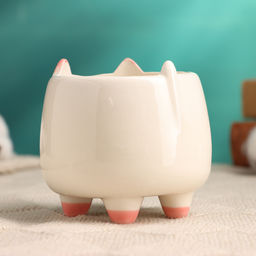 Горшок для цветов «Счастливый котик», 8×8×8 см, керамика, белый