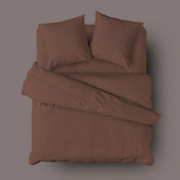 Постельное белье, комплект 1,5 спальный "Шоколадный" 4 предмета: пододеяльник 145х215см на пуговицах, простыня 150х220см, 2 наволочки 70х70см с клапаном-запахом, перкаль гладкокрашенный 115г/м2, хлопок 100%, подарочная коробка 50х36,5х7см с ПВХ встав
