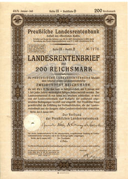 Облигация 4,5% 200 рейхсмарок 1937 года Германия
