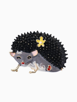 Брошь «Ежик» с цветами, цвет серый в серебре