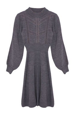 TRENDYOLMILLA Kahverengi Mini Triko Dantelli Elbise TWOAW22EL0011 фото 14