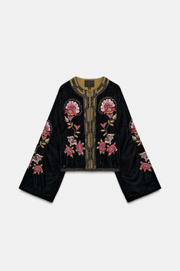 VELVET JACKET WITH FLORAL EMBROIDERY AND BEADS - Zara фото 4