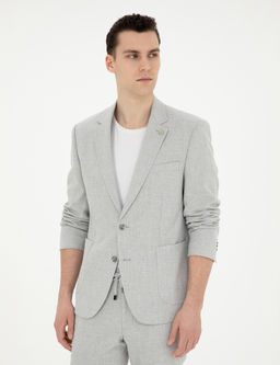 Gri Slim Fit Keten Kar___ml_ _izgili Tak_m Elbise