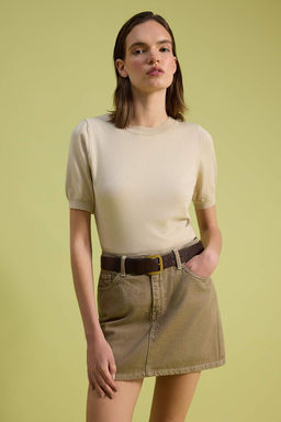Bej Vintage Y_kama D_K_ML_ Y_ksek Bel Denim _ort Etek TWOSS26SR00110 - Trendyolmilla фото 3