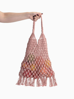 Сумка пляжная, плетёная, клетка 3.5 см, персиковая