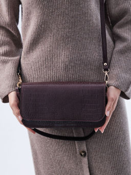 Сумка кожаная багет Deboro 30138 крок/пурпур