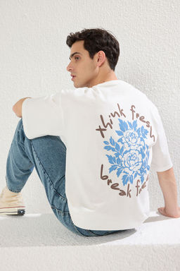 TRENDYOL MAN Ekru Oversize/Genis Kesim Cicek Bask?l? Kal?n %100 Pamuklu T-Shirt TMNSS25TS00028 - Trendyolmilla фото 12