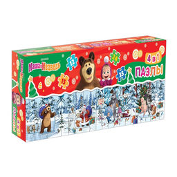 Пазлы новогодние «Маша и Медведь», набор 4в1: 12, 15, 24, 35 деталей